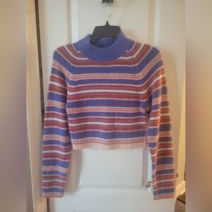 Urban Outfitters Cleo Striped Mock Neck Cropped Sweater Blue Multi Size Medium